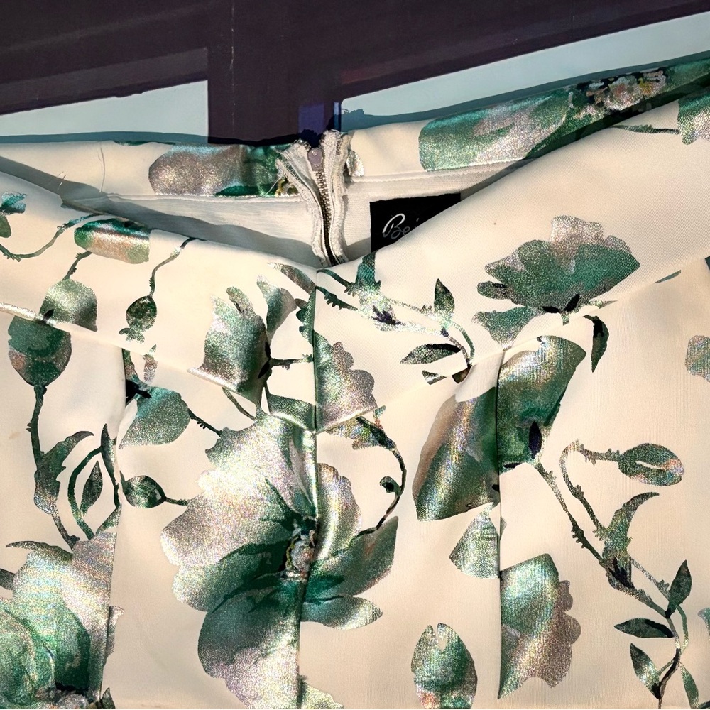 Beige by eci Green and Cream Floral A-Line Skirt. Need a holiday party dress?